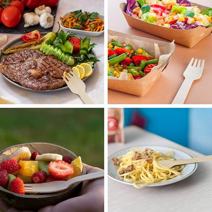 200 Pack Disposable Wooden Forks, 6.2 Inch Compostable Cutlery - Splinter-Free & Sturdy - Biodegradable Utensils Bulk for Weddings, Parties, Catering Services, Events, Camping & Office Lunch