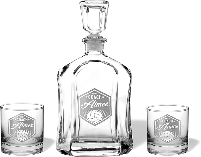 Volleyball Coach Beer Glasses - Volleyball Coach Gifts Personalized Coach Pint Glass Engraved Coach Award Volleyball Beer Glass End of Season Gifts Coach (Volleyball, Whiskey Decanter Set)