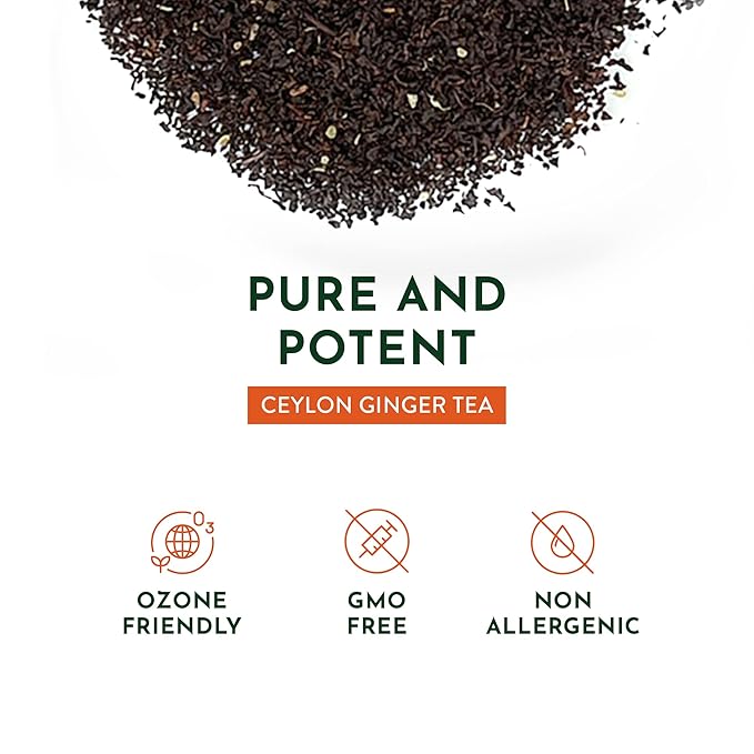 tekola Tea Co. - Ginger Tea, Premium Blend, Processed and Packed in Ceylon, Black Tea Loose Leaf with Natural Ginger Root, Robust and Flavorful Sweet and Spicy, 3 Ounces Pouch