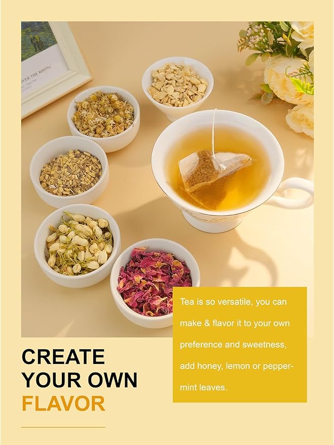 TeeLux Mullein Leaf Tea Bags, 3g/Bag, 60 Count, Natural Mullein Leaves, Caffeine Free, Biodegradable Corn Fiber Pyramid Tea Bags