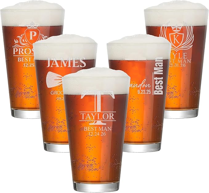 Personalized Groomsmen Beer Pint - 16oz Best Man Beer Glass - Custom Etched Drink Glassware, Engraved Gifts for Wedding Favors, Best Man Proposal Gifts, Bachelor Party