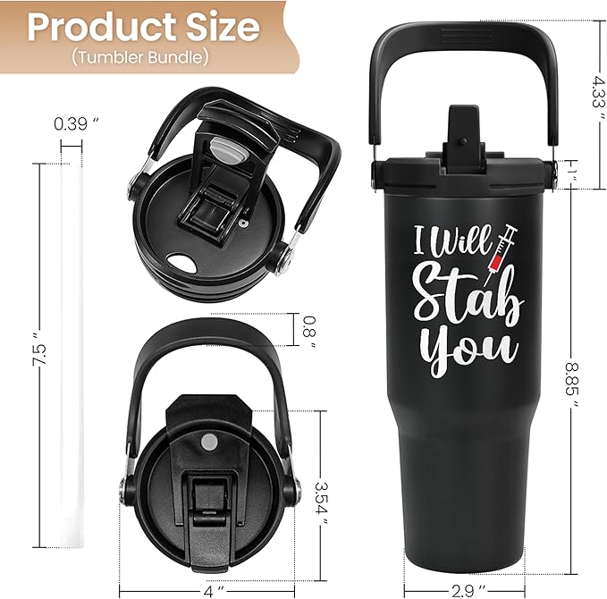 SANDJEST Nurse Gifts for Women, I Will Stab You Nurses Tumbler with Handle 30oz Flip Straw Stainless Steel Coffee Travel Cup, Nurse Appreciation Gifts for Birthday Christmas Nurse Week Graduation