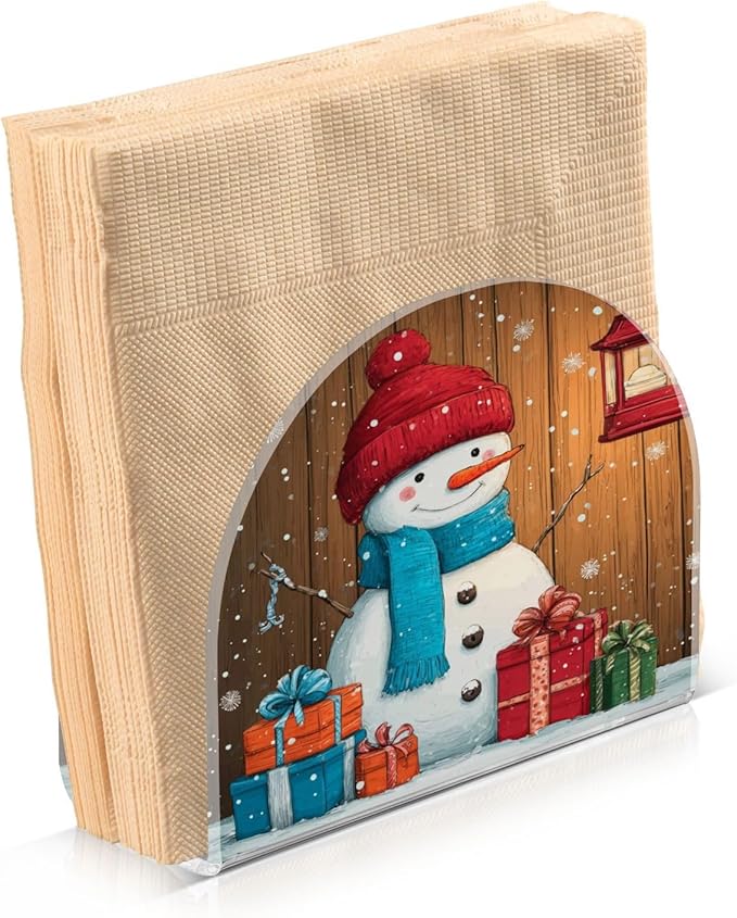 Christmas Snowman Napkin Holder for Table Paper Cocktail Napkin Holders for Kitchen Dinning Acrylic Dinner Napkin Dispenser for Dinner Home Decor Bar 1 Pack
