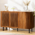 CHUWELL Farmhouse Storage Cabinet, 47.2" Buffet Cabinet with 3 DIY Doors and Adjustable Shelf, Sideboard Coffee Bar with Solid Wood Feet for Kitchen,Dining Room,Living Room,Brown