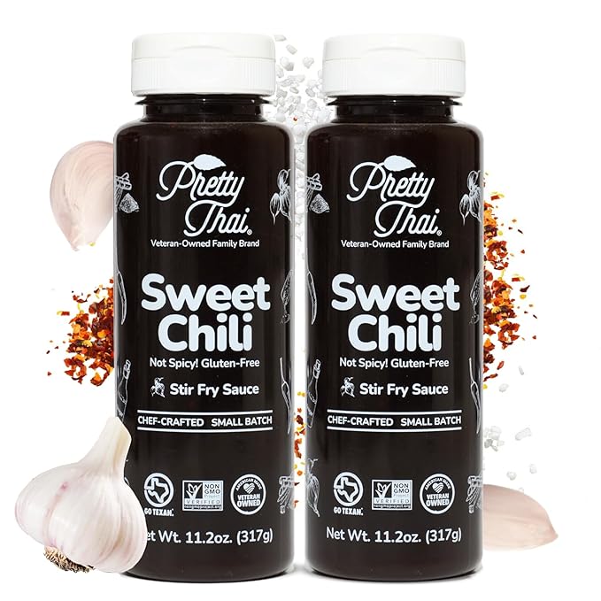 Pretty Thai Sweet Chili Sauce, Gluten Free Certified Non-GMO Authentic Vegan Stir Fry, BBQ Condiment, Dipping Sauce, Rice Seasoning, 100% Natural (Pack of 2)