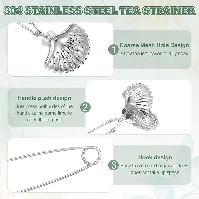 uxcell 2 Pcs Tea Infuser, Stainless Steel Loose Leaf Tea Infuser Filter for Cup and Teapot, Long Handle Tea Steeper Strainers for Tearoom Office Home, Shell shaped, Silver