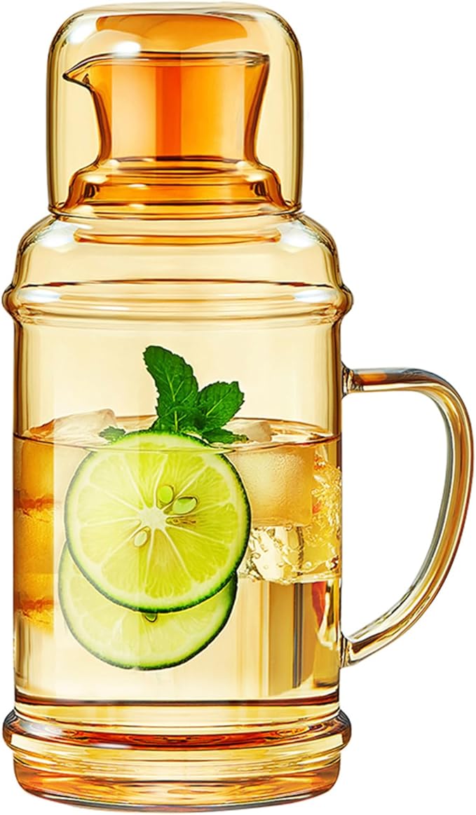37OZ Glass Pitcher with Lid and Spout, Water Jug, 1000ml Carafe for Hot/Cold Water, Large Iced Tea Pitcher for Coffee, Juice and Homemade Beverage