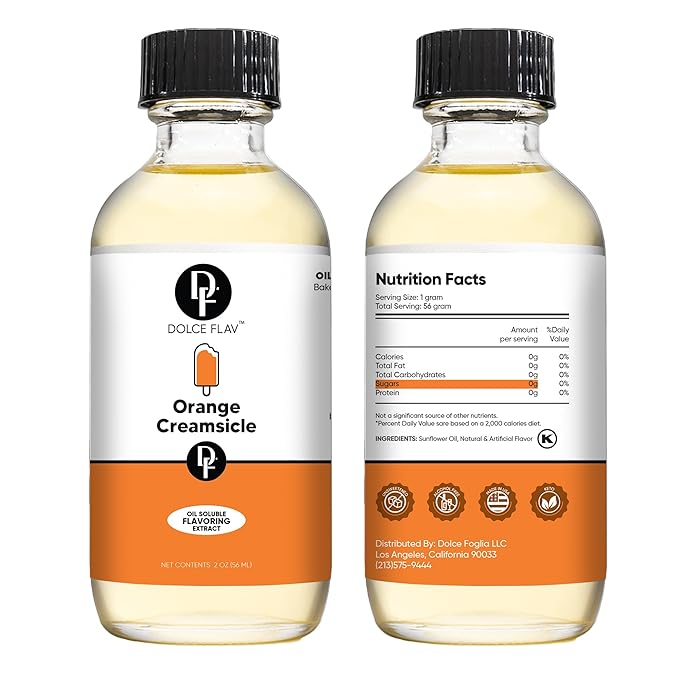Dolce Flav Orange Creamsicle Extract - 2 Ounce Oil-Soluble Kosher, Sugar-Free, Concentrated Orange Creamsicle Flavor for Candy, Chocolates & Desserts, Pack of 2