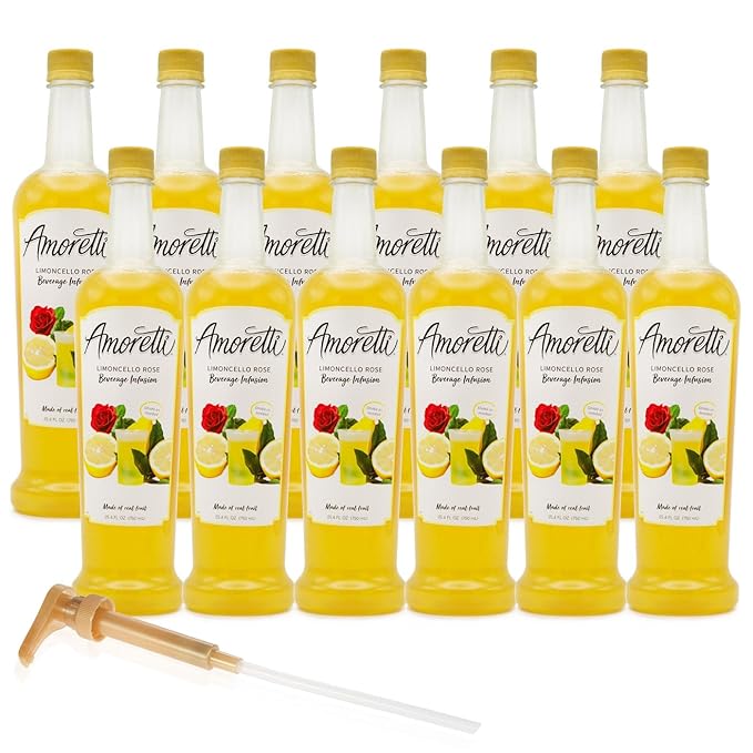 Amoretti - Limoncello Rose Beverage Infusion, 94 Servings Per Bottle (750 ml) - Drink Mix & Water Enhancer with Pump for Flavoring Cocktails, Waters, Teas, and other Beverages, Preservative Free