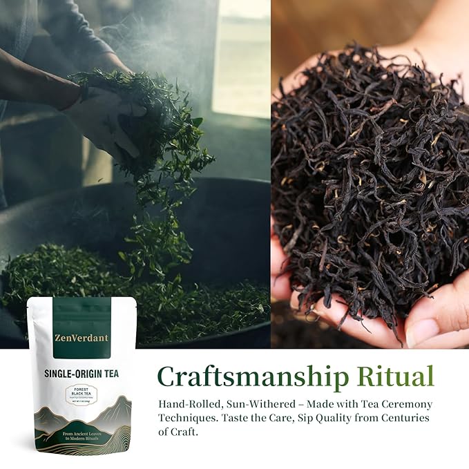 ZenVerdant Forest Black Tea Loose Leaf, 5+ Steeps | Traditional Fermentation | Fig & Osmanthus Notes | Resealable Pouch
