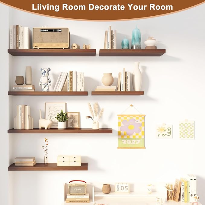 12 Inch Deep Floating Shelves for Wall 2 Pack Floating Shelfs Large Storage Space Wall Decor Display Shelf for Bathroom Living Room Bedroom Kitchen 30" W x 12" D x 1.2" H Walnut