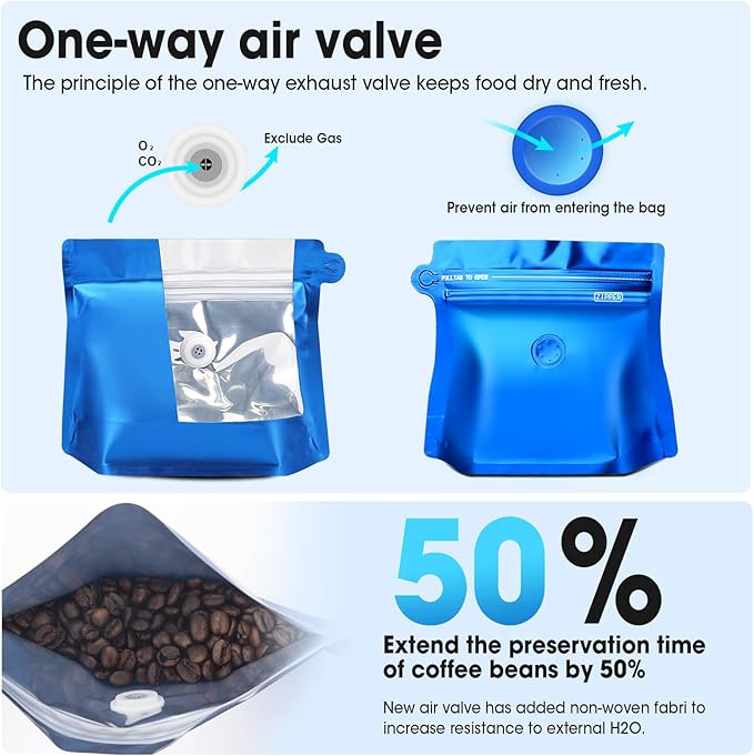 8oz 1/2 lb 60pcs Coffee Bags with Valve,Vented Coffee Bag Packing Food Store Bags Coffee Packaging Stand-up Coffee Storage Pouches Diamond Shaped Need to Use Heat Sealing Machine（Blue）