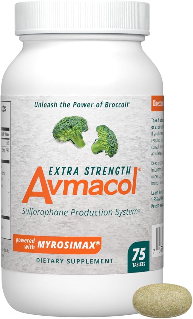 Nutramax Laboratories Avmacol Extra Strength #1 Researched Sulforaphane-Producing Brand for Detoxification with Glucoraphanin and Active Myrosinase, Immune Health, Adults & Children, 75 Tablets