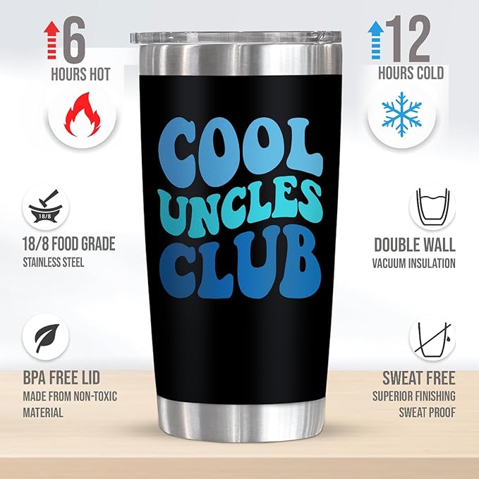 Christmas Uncle Gifts for Men - 20 oz Stainless Steel Insulated Coffee Tumbler with Lid - Uncle Birthday Gifts from Niece Nephew Brother, Funny Present for Men