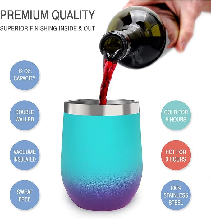 CHILLOUT LIFE 12 oz Stainless Steel Wine Tumbler with Lid - Double Wall Vacuum Insulated Wine Cup Glass Keeping Cold & Hot for Coffee, Champagne, Cocktails, Ice Cream - Powder Coated Caribbean Lily