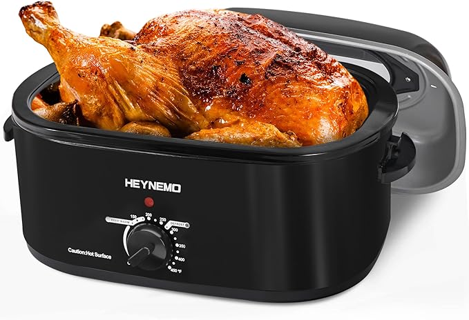 24QT Electric Roaster Oven, Electric Turkey Roaster with Viewing & Self-basting Lid, Stainless Steel Turkey Roaster Oven, Black