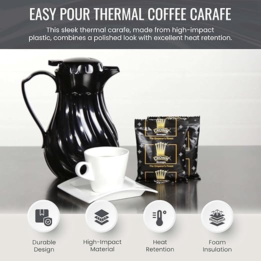 OCS Parts Easy Pour Thermal Coffee Carafe | 8-Inch Insulated Hot and Cold Beverage Pitcher Server for Coffee, Tea, Hot Chocolate and Water with Colored Tags for Easy Idenfication | 20-Ounce | Black