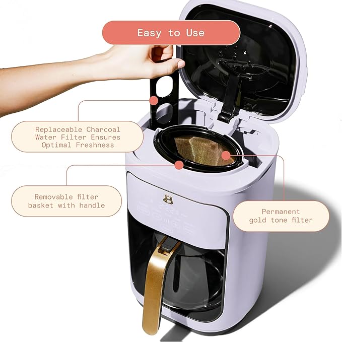 Beautiful 14-Cup Programmable Drip Coffee Maker with Touch Display - Automatic Coffee Machine with Timer for Home & Office - by Drew Barrymore (Lavender)