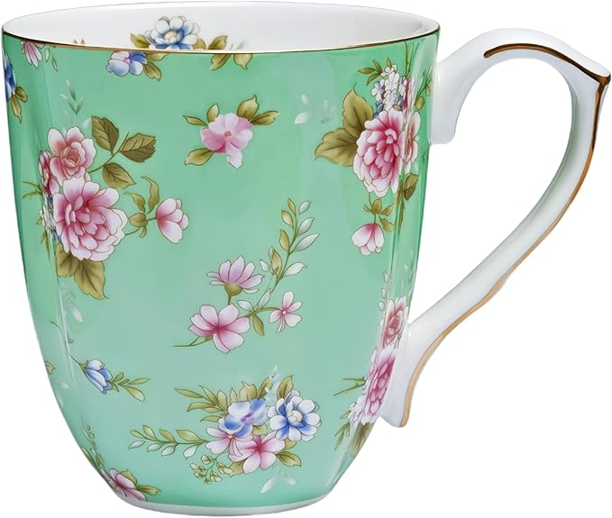 13oz Bone China Floral Mug with Gold Bone China Coffee Mugs Bone Teacup Christmas Mugs Birthday Gifts for Women Mom Friends Coworker