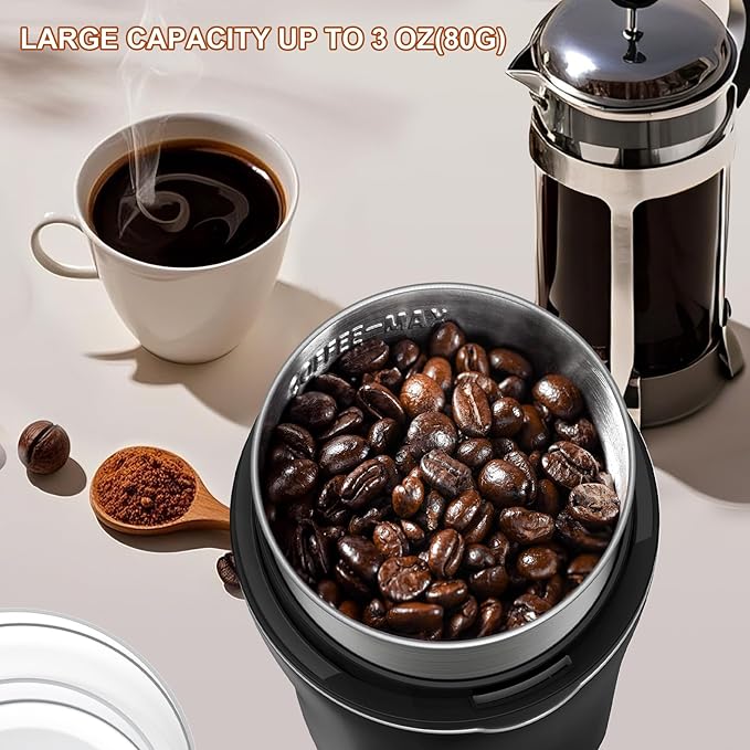 Electric Spice Grinder,300W Coffee Bean Grinder for Kitchen,Stainless Steel Removable Chamber,Up to 12 Cups, Easy for Coffee Beans,Spices,Herb,flaxseed and Nuts,Silver