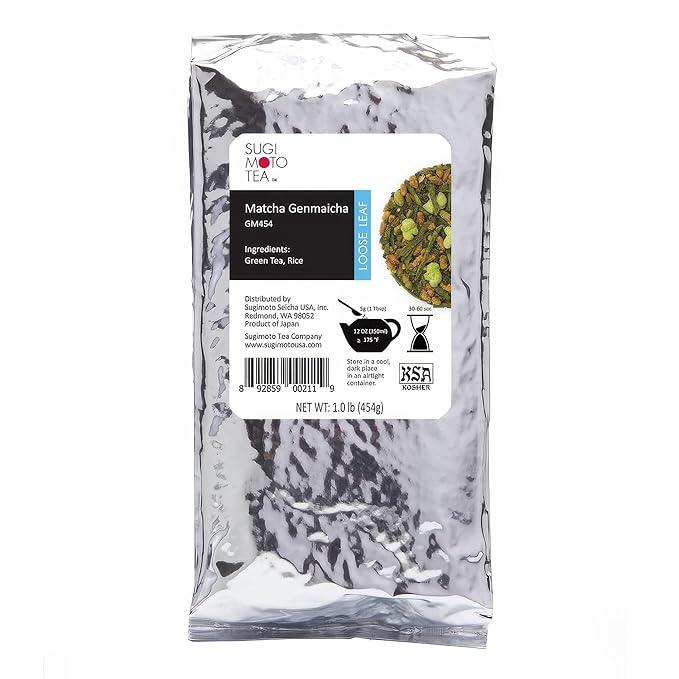 SUGIMOTO TEA Japanese Matcha Genmaicha Green Tea Loose Leaf 1.0 lb (454 g) Pack of 1