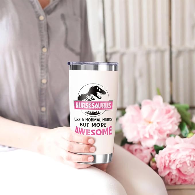 Nurse Gifts for Women, Christmas RN Gifts for Nurse Female Practitioner Doctor Dentist Assistant, 20 OZ Tumbler Nursesaurus Insulated Cup Best Unique Graduation Appreciation Birthday Christmas Gift