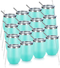 COMOOO 16 Pack Stainless Steel Wine Tumbler with Lid and Straw 12oz Double Wall Vacuum Insulated Travel Tumbler Cup for Hot and Cold Drinks, Coffee, Wine, Cocktails, Ice Cream Cup, Blue