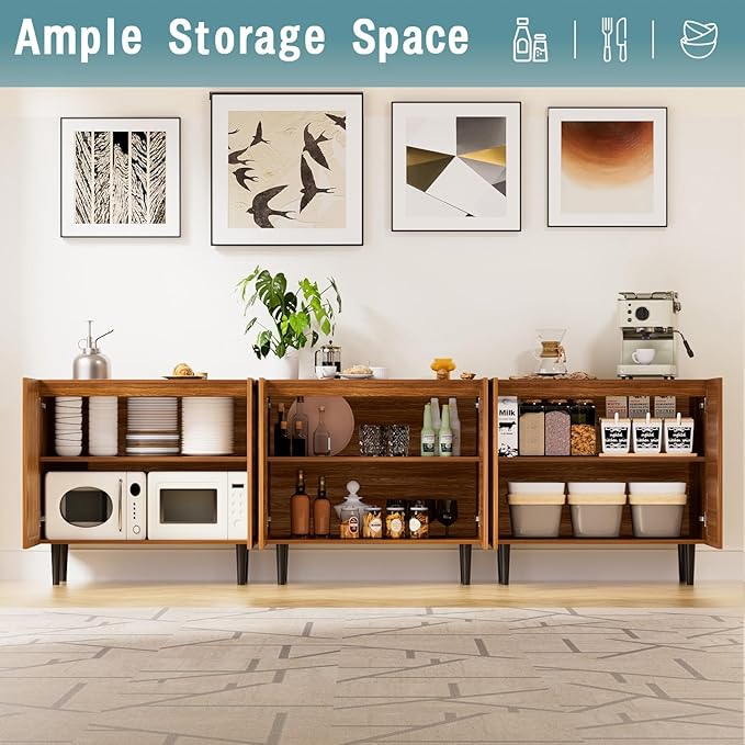 CHUWELL Farmhouse Storage Cabinet, 31.5" Buffet Accent Cabinet with 2 Doors and Adjustable Shelf, Sideboard Coffee Bar with Solid Wood Feet for Kitchen,Living Room,Brown