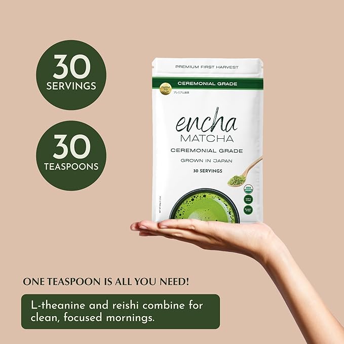Encha Ceremonial Grade Matcha Powder - Organic First Harvest Japanese Matcha Green Tea, Matcha Tea From Uji, Japan (60g/2.12oz)
