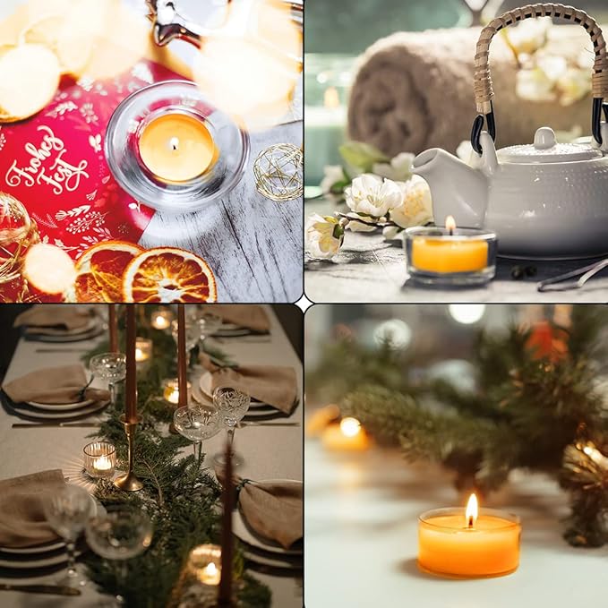 25PCS Pure Beeswax Tealight Candles, Natural Scent, Clear Cup