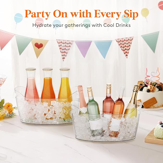 Lifewit Large 6.5L Ice Bucket for Parties, Portable Drink Bucket for Cocktail Bar, Plastic Champagne Cooler for Beverage/Wine/Beer/Juice, Mimosa Bar Supplies Chiller Tub with Scoop