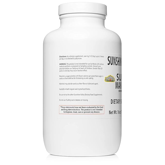 Sunshine Valley® Super Mannitol Powder, Natural & Healthy Artificial Sweetener, Ultra-Pure Sugar Substitute, Low Glycemic Dietary Supplement (16 Fl oz)