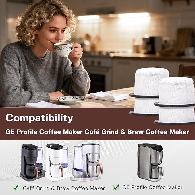 Coffee Filter Replacement for GE & Cafe:Compatible with Café and GE Profile Grind & Brew Machine, Charcoal Coffee Filter Cartridges,Dual-layer design of activated carbon and microporous mesh(4 pack)