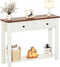 Homieasy Farmhouse Console Table with 2 Drawers, 32 Inch Small Sofa Table with Storage Shelf for Living Room, Behind Couch, Entryway Table for Hallway, Living Room, or Foyer, Brown and Antique White
