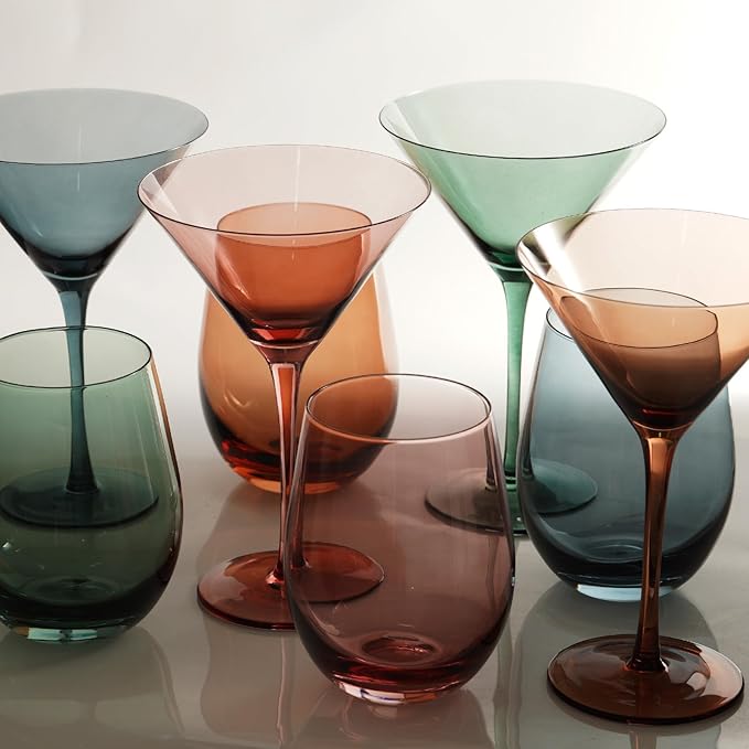 Colored Stemless Wine Glasses for Red or White Wine (Set of 2), 18-Ounces, Large Wine Glasses for Cabernet, Pinot Noir, Burgundy, Bordeaux (Blue&Orange O Wineglass Set of 2)