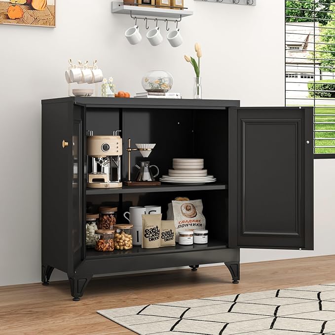 33" Metal Kitchen Pantry Storage Cabinets with Door and Adjustable Shelves,White Sideboard Buffet Cabinet with Storage,Sideboard Buffet Cabinet for Dining Roonm,Living Room