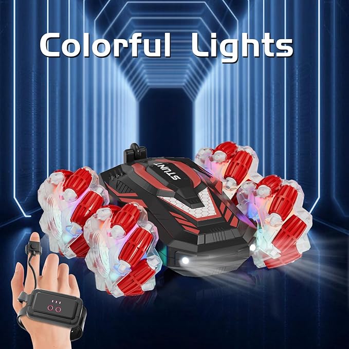 New Gesture Sensing RC Stunt Car with Lights Music, Hand Gesture Remote Control Truck 360° Spins Gifts Toys for 6-12 Years Old Boys
