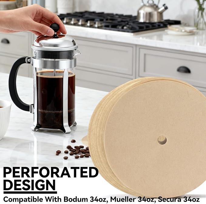 Coffee Filters Compatible with French Press 34oz, 100Pcs Percolator Filters For Bodum French Presses 34oz, Mueller 34oz Coffee Maker, Secura 34oz, Veken 34oz
