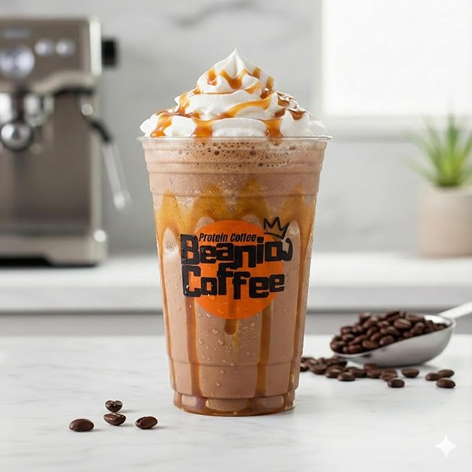 Caramel Protein Iced Coffee – Instant Collagen Coffee with High CGA for Energy & Focus – Sugar-Free, Dairy-Free, Lactose-Free, Keto & Fasting Friendly – 100mg Caffeine – 15 Servings