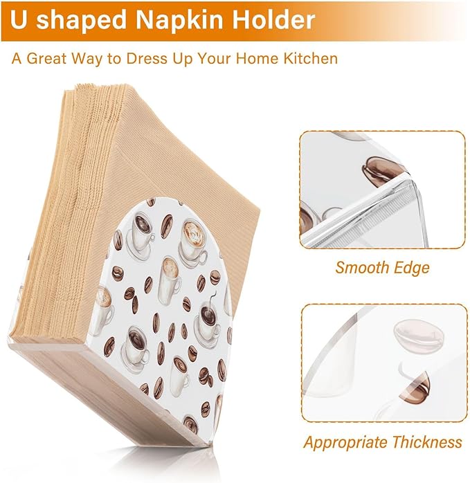 Coffee Beans Cups Napkin Holder for Tables, Kitchen Acrylic Paper Napkin Holders Freestanding Tissue Dispenser Paper for Indoor Outdoor Decor