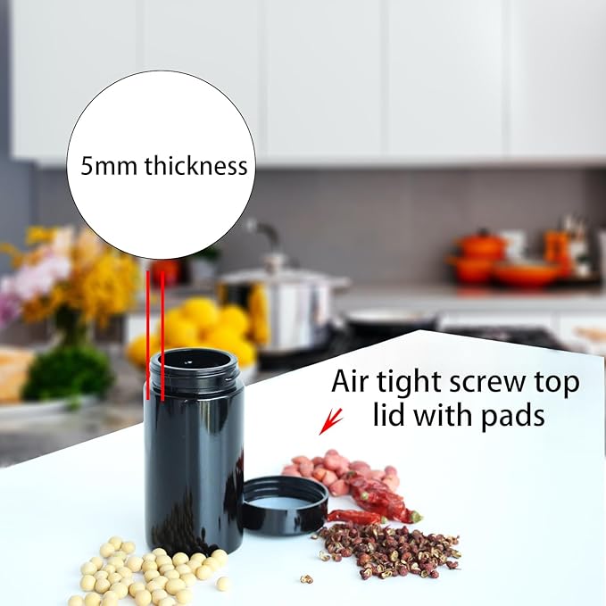Black Glass Airtight Storage Container Jar 100ml with UV Protection for Spice Coffee