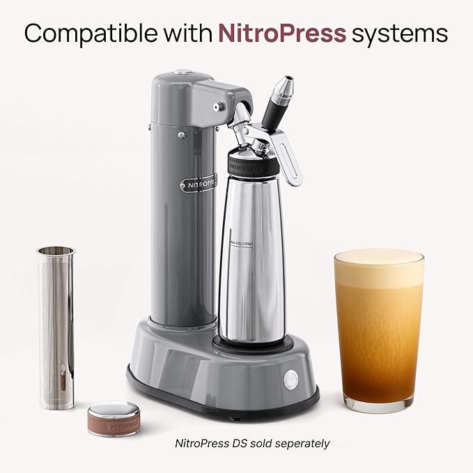 NitroPress Home Brew Kit - Stainless Steel Cold Brew Coffee & Tea Maker | Includes 200 Micron Filter Basket & Airtight Storage Cap | Perfect for Smooth, Fresh Cold Brew at Home