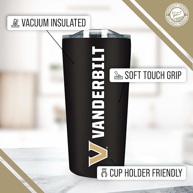 Campus Colors NCAA Stainless Steel Tumbler perfect for Gameday - 18 oz - Double Walled - Keeps Drinks Perfectly Insulated (Vanderbilt Commodores - Black)