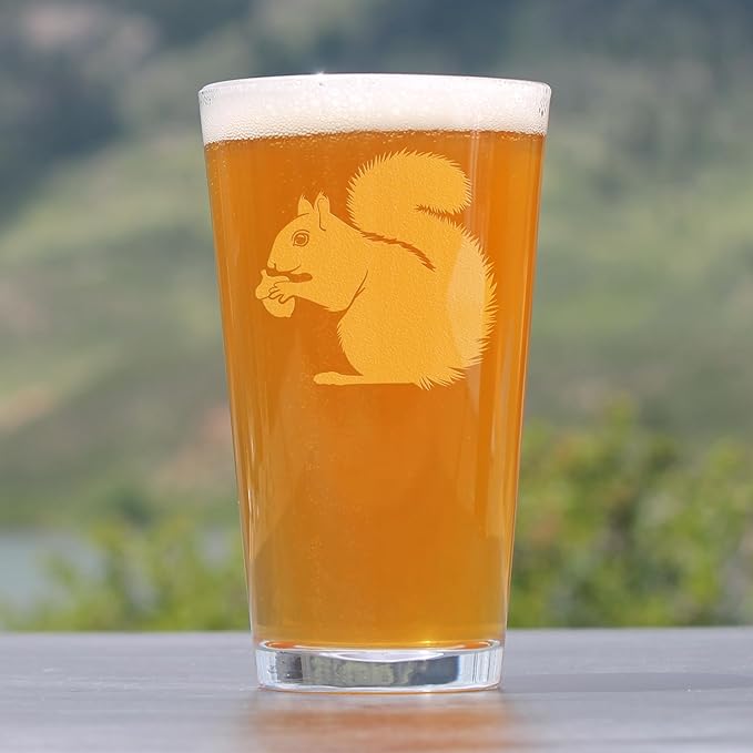 Squirrel Pint Glass for Beer - Squirrel Gifts and Decor with Squirrels - 16 Oz Glasses