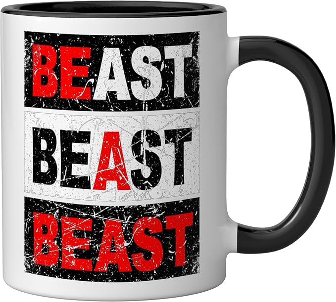 Retro Be A Beast Gym Training Shirt Ceramic Mug, Black/White