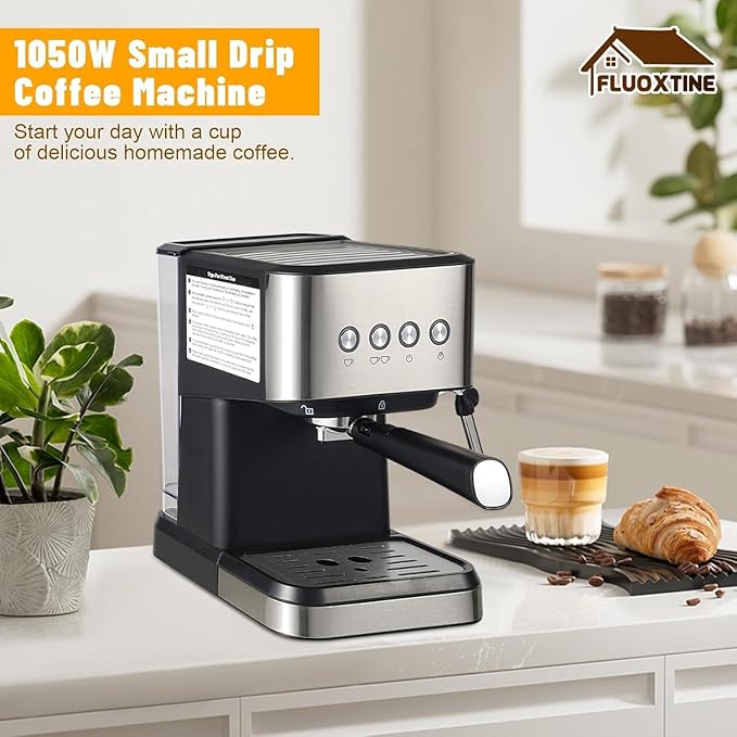 1050W Coffee Machine, Small Drip Coffee Machine with Steam Nozzle, 15-20Bar Semi-automatic Coffee Machine with 50.73oz Water Tank, 30-45 Seconds Fast Heating