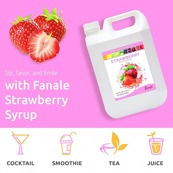 Fanale Premium Flavoring Concentrated Syrup for Bubble Tea | Strawberry Flavor Syrup | for Boba Tea, Smoothies, Slushes, Desserts | 5.5 pound |SRP501