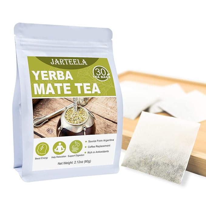 Jarteela - Yerba Mate Tea Bag, 2g x 30 Count - Unsmoked Mate Tea from Argentina - Yerba-mate Tea Bags for Relaxation - Perfect Coffee Replacement