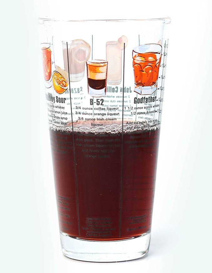 14 oz Recipe Glass Cocktail Shaker With Strainer Top - Includes 6 Cocktail Drink Recipes (Whiskey Theme)