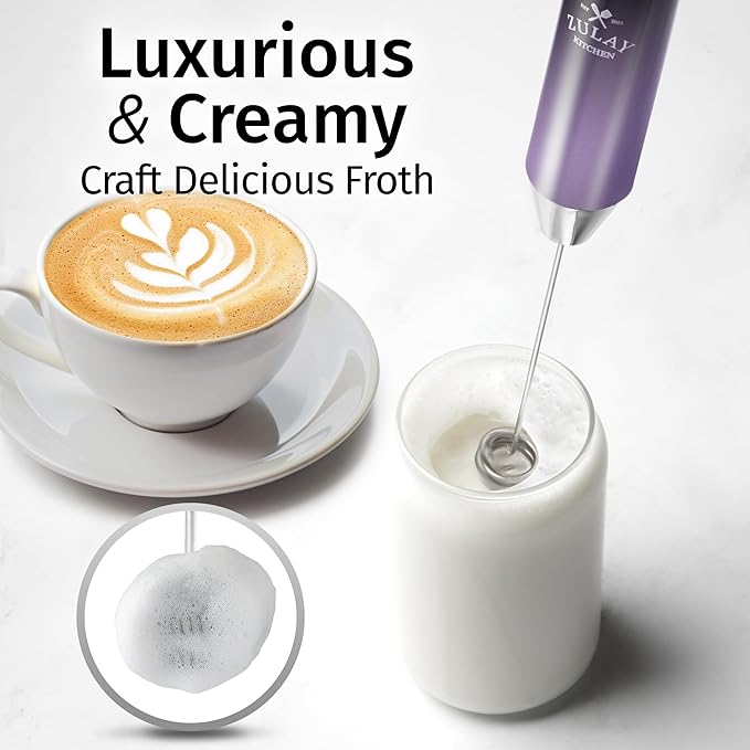 Zulay Kitchen Lux Electric Milk Frother Rechargeable Handheld - Powerful 2-Speed Motor, Waterproof, 2000mAh Battery - Lux Coffee Frother for Protein Powder, Drink Mixer Wand & Matcha Mixer